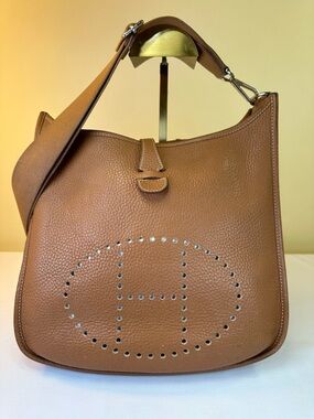 Hermes Evelyne TPM Shoulder Bag in Cognac Brown Buttery Soft.